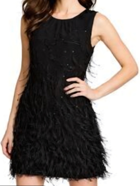 Talbots Dresses & Skirts - Talbots Petites Black Sequin and Feather-Trim Cocktail Shift Dress - Size 8P